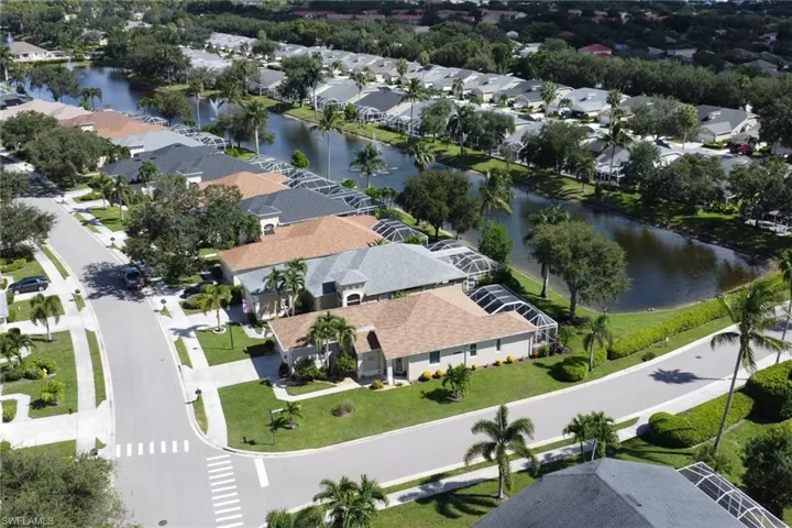 Aerial perspective showing the private road in front and side of the house
