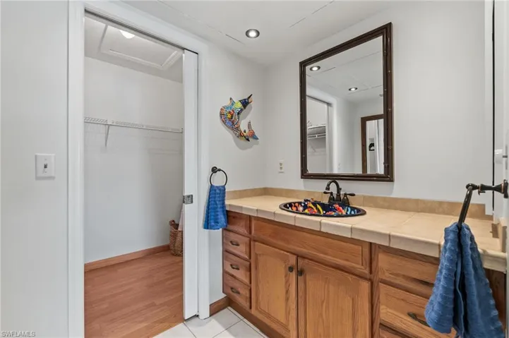 Primary/Master vanity and huge walk-in closet.