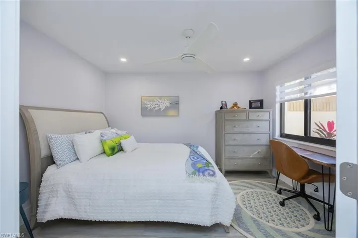 Bedroom 2 with view of courtyard