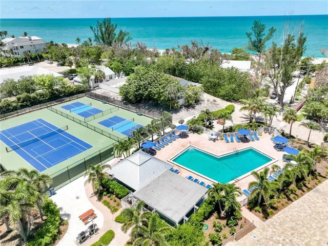 Aerial view of residential area, Gulf & beach