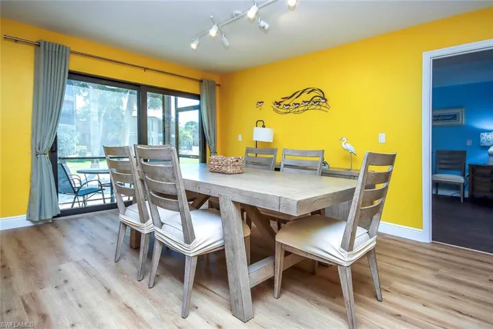 Dining space with track lighting,