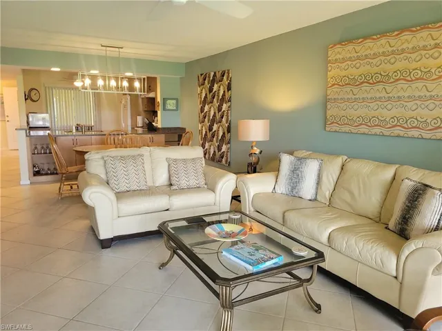 Large living room with tiled floor
