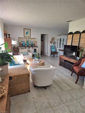 Living room with a textured ceiling
