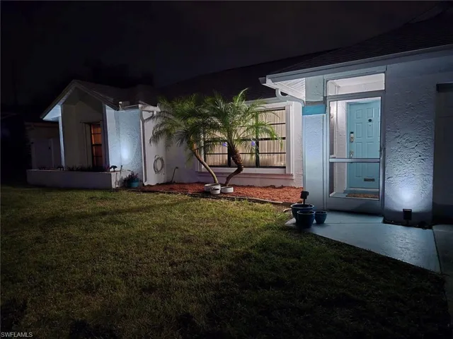 View of yard at night