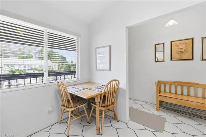 Dining area with light flooring