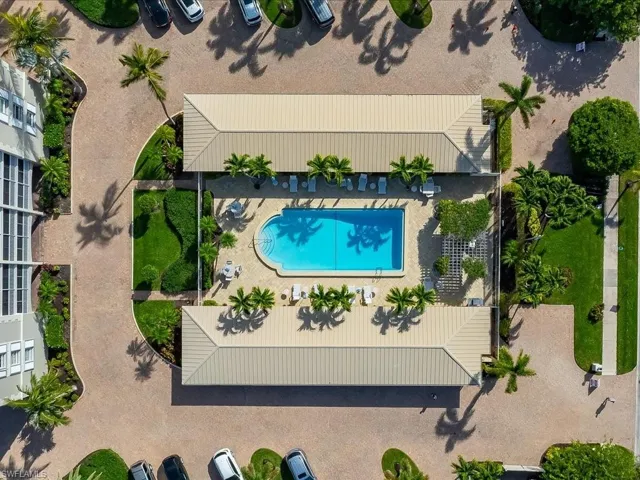 Drone / aerial view of a pool