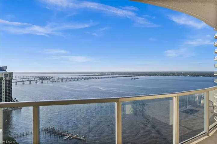Water view with a notable bridge