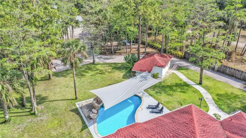 Bird's eye view of a pool area