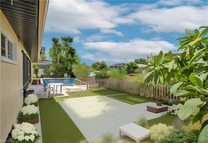 AI Virtually Generated Garden Patio Idea that you can Create (or your own design) to make this Home your Florida Paradise!
