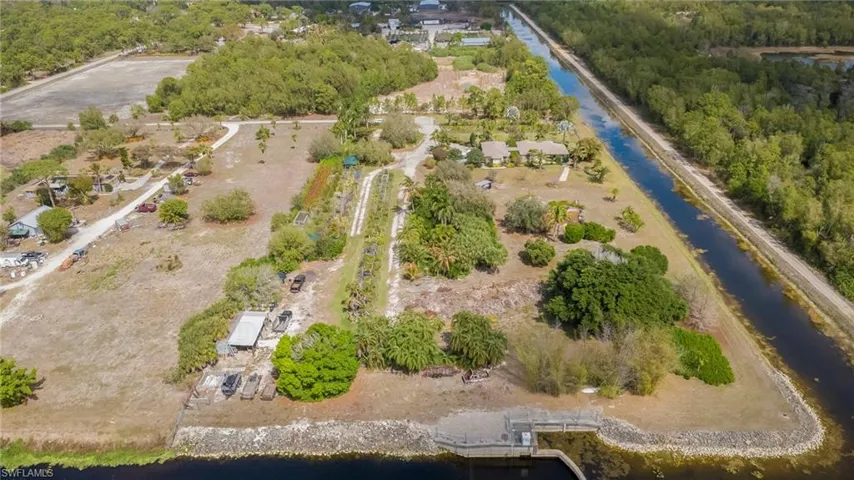 Aerial view of a nearby body of water