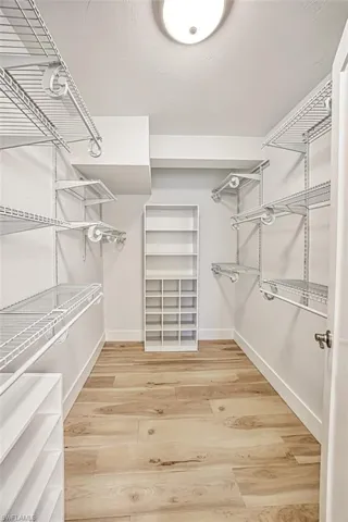 Spacious closet with light wood finished floors