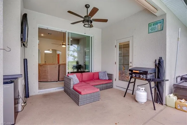 View of patio / terrace featuring ceiling fan and grilling area