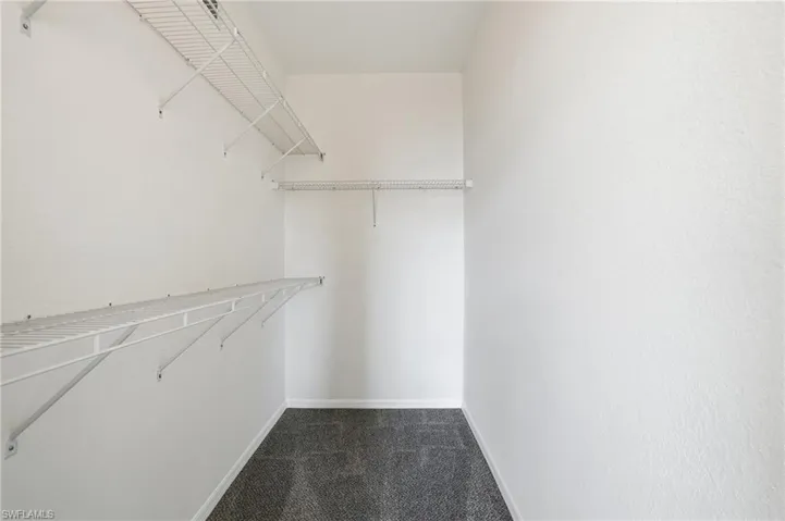 Spacious closet with dark carpet
