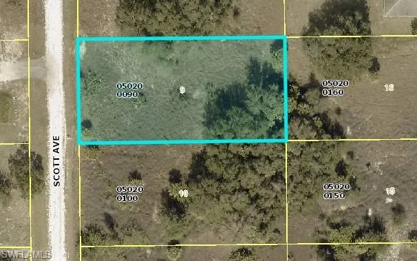 Aerial view of property's location with property boundaries highlighted