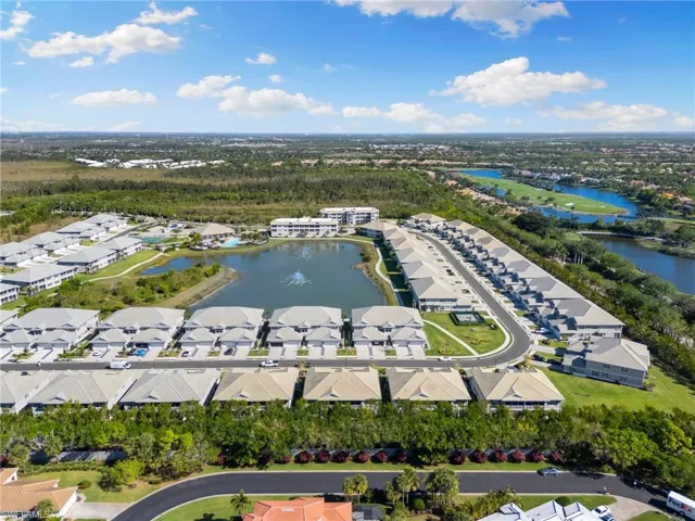 Birds eye view of property featuring a water view and a residential view