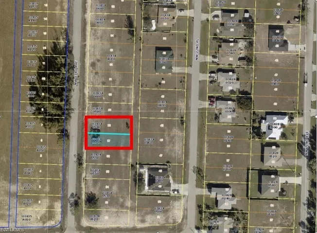 Aerial view of property's location featuring property parcel outlined