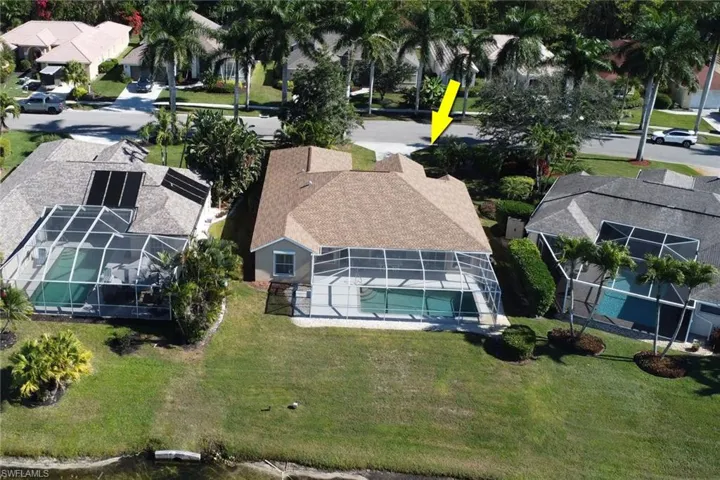 View from above of property with a pool