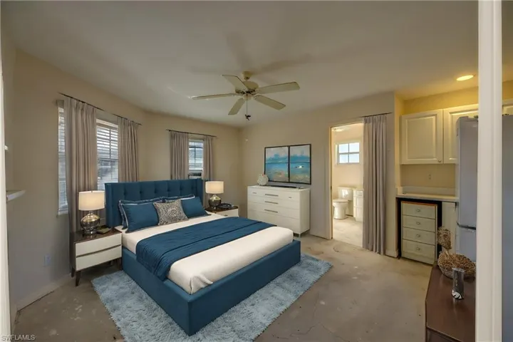Virtually Staged. Guest Cabana with en-suite bathroom & walk-in closet. Bathroom has door to Courtyard.