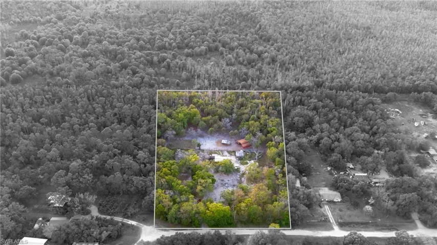 View of property location with property boundaries highlighted and a forest