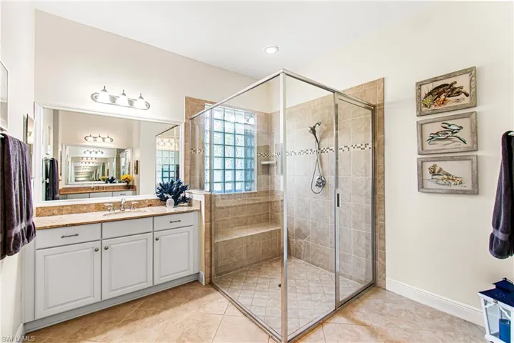 Primary Bath Walk-In Shower with Built-In Sitting Bench