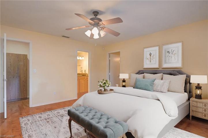 Photo includes reality renovation and/or staging to showcase the possibility of the main bedroom. Design services included with purchase!