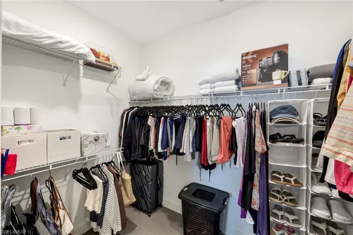 Walk in closet with carpet flooring