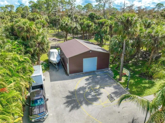 View of detached garage