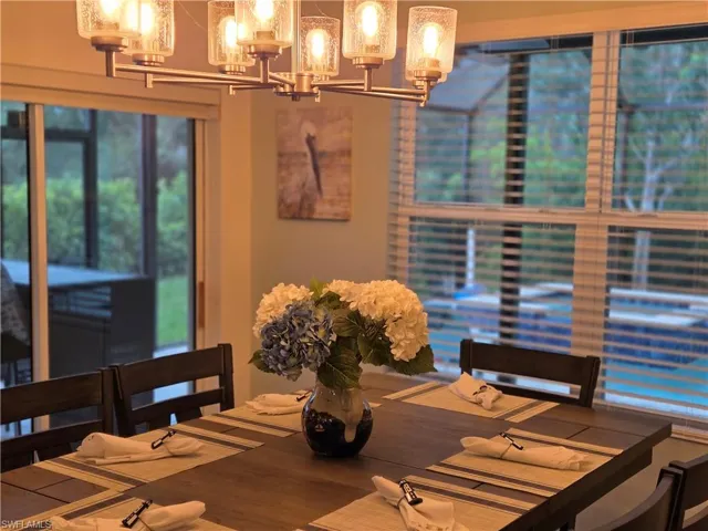Dining area featuring a chandelier and wood finished floors