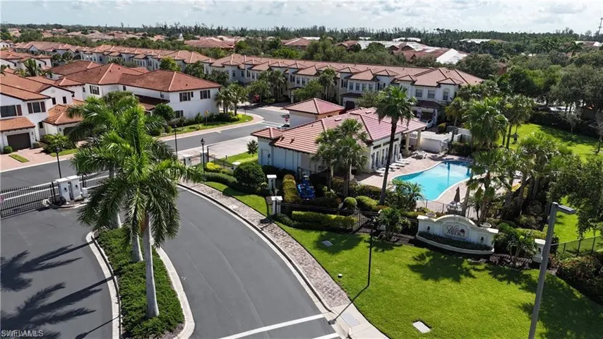 Aerial view of a pool