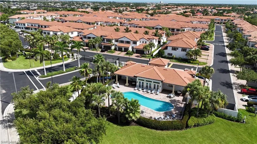 Aerial view of a pool