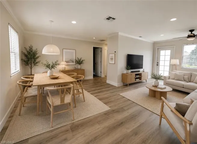 Virtually staged living dining area