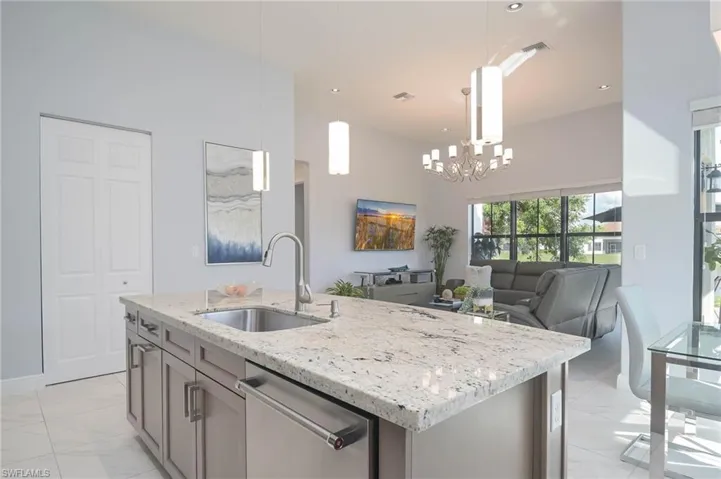 Kitchen island & family room