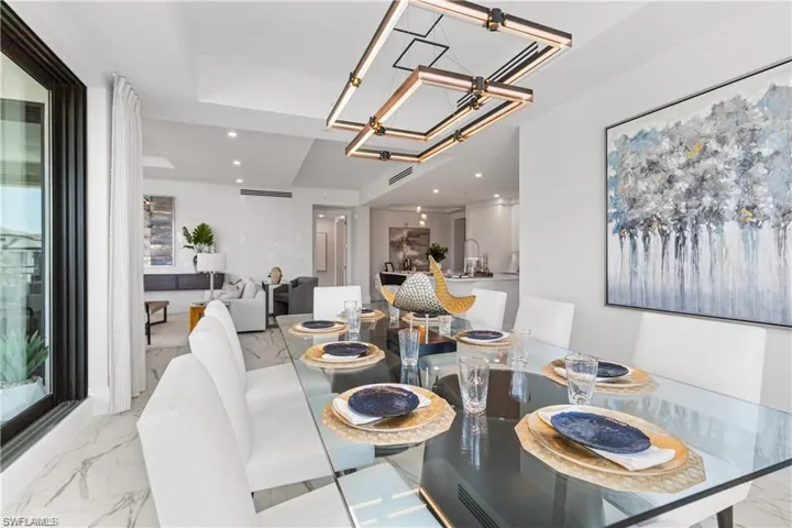 Dining room with an inviting chandelier