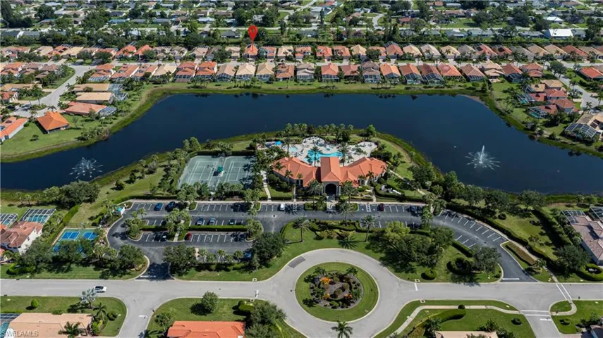 aerial view of the clubhouse and amenities