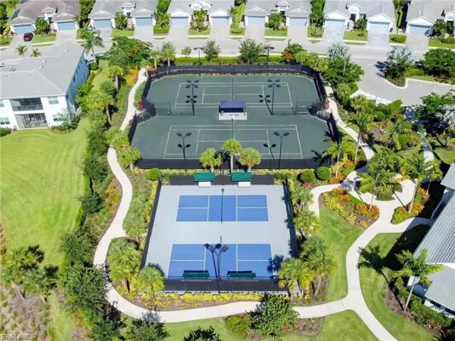 Two tennis courts, two pickleball courts, paved walking paths