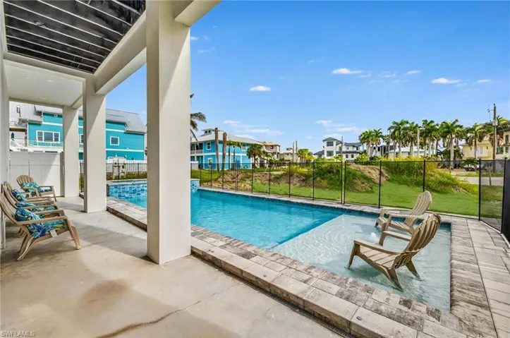 View of swimming pool with patio surround and a residential view - Virtually Edited Image
