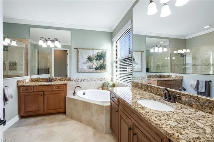 Dual Sinks and Separate Tub and Walk-In Shower