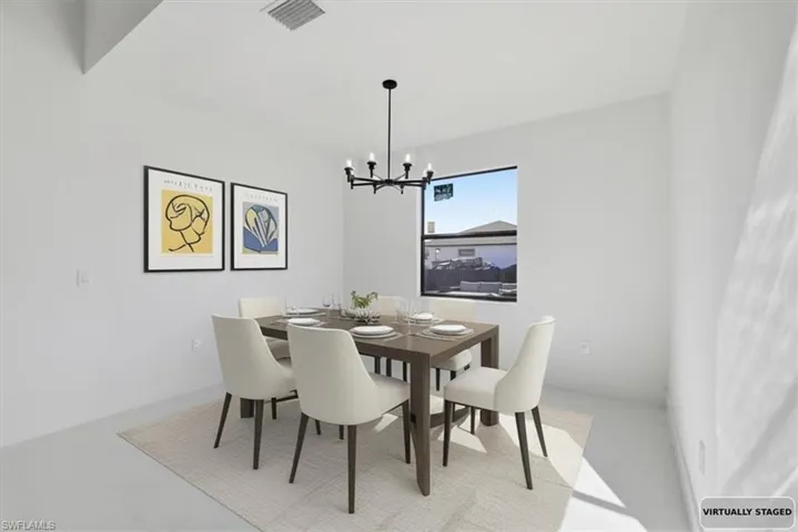 Dining area with hanging lights