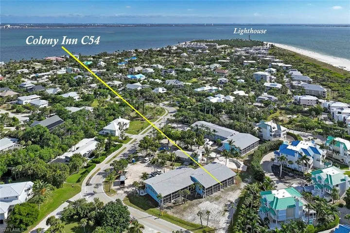 Aerial view of residential area with extended coastline