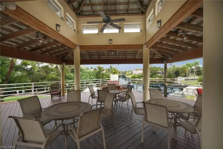 Deck with a gazebo and ceiling fan