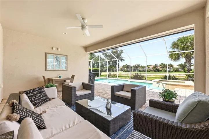 Covered Patio with electric storm shutters