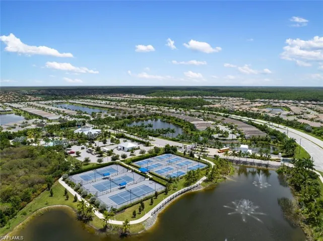 Aerial view with a water view and a residential view