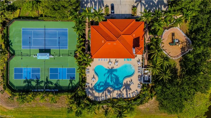 Aerial view of a pool
