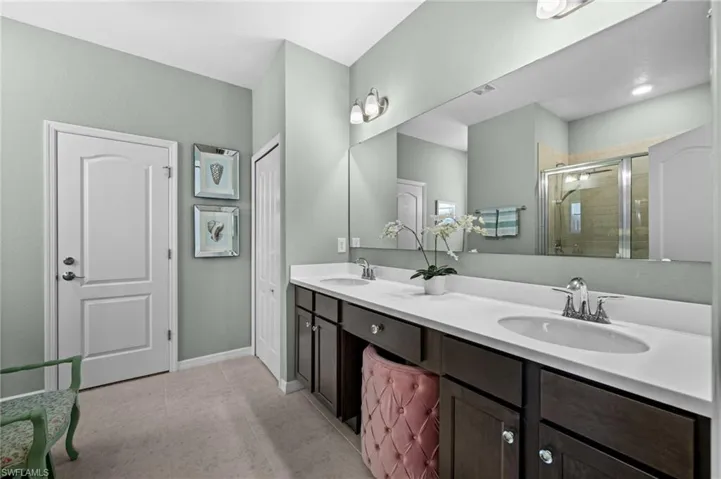 Clean and modern primary bathroom