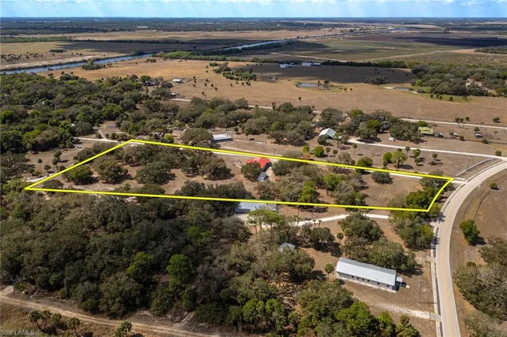 Overview of rural landscape with property boundaries highlighted