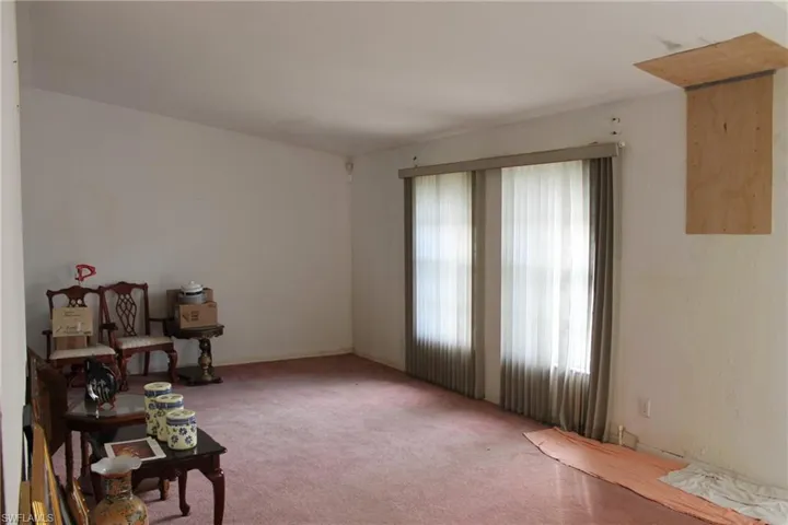 Family room with carpet flooring