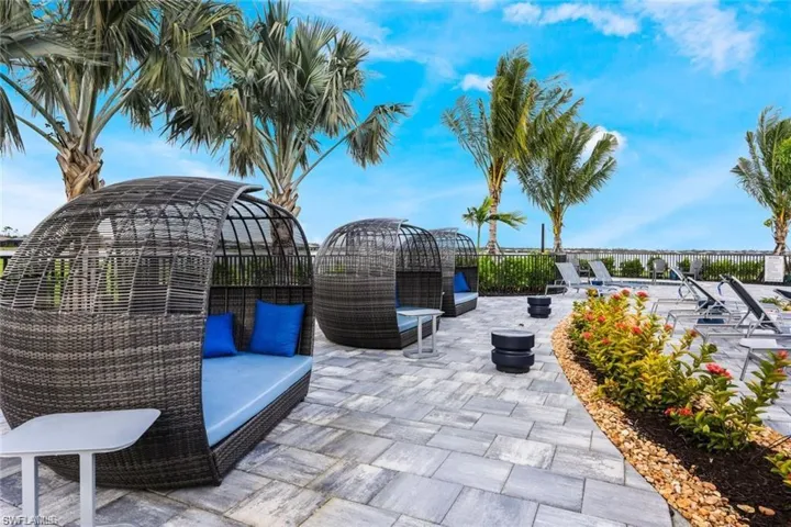 View of cabanas at resort style pool