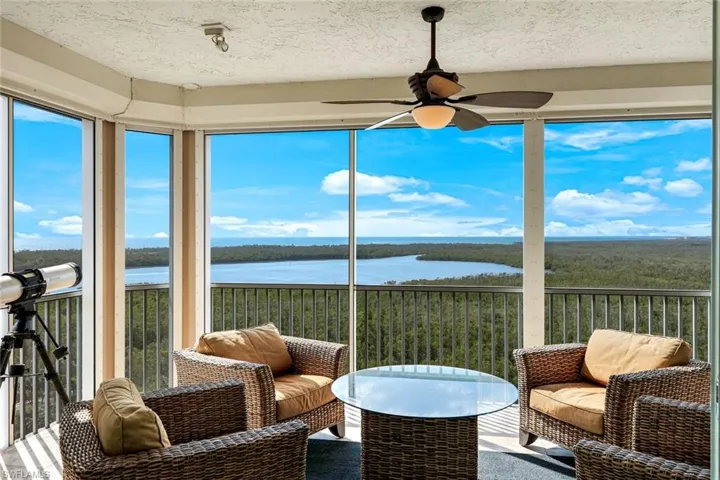 Fabulous Gulf & Bay View from Lanai of 10th Floor Home with Granite Wall & Waterfall Feature