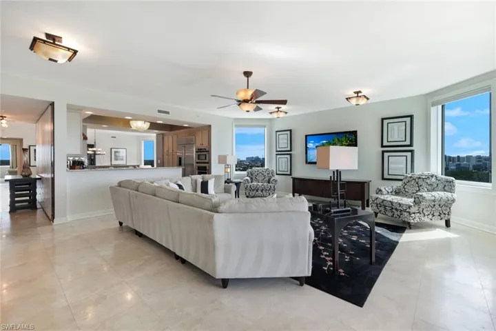 Living Room Featuring Travertine Marble Flooring