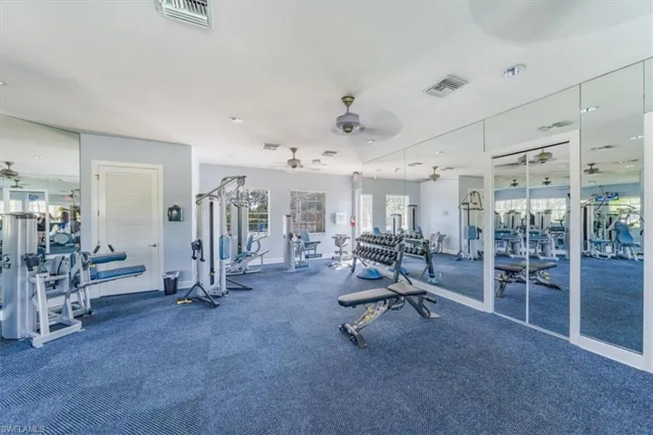 Enough equipment in the community gym for a quick workout.